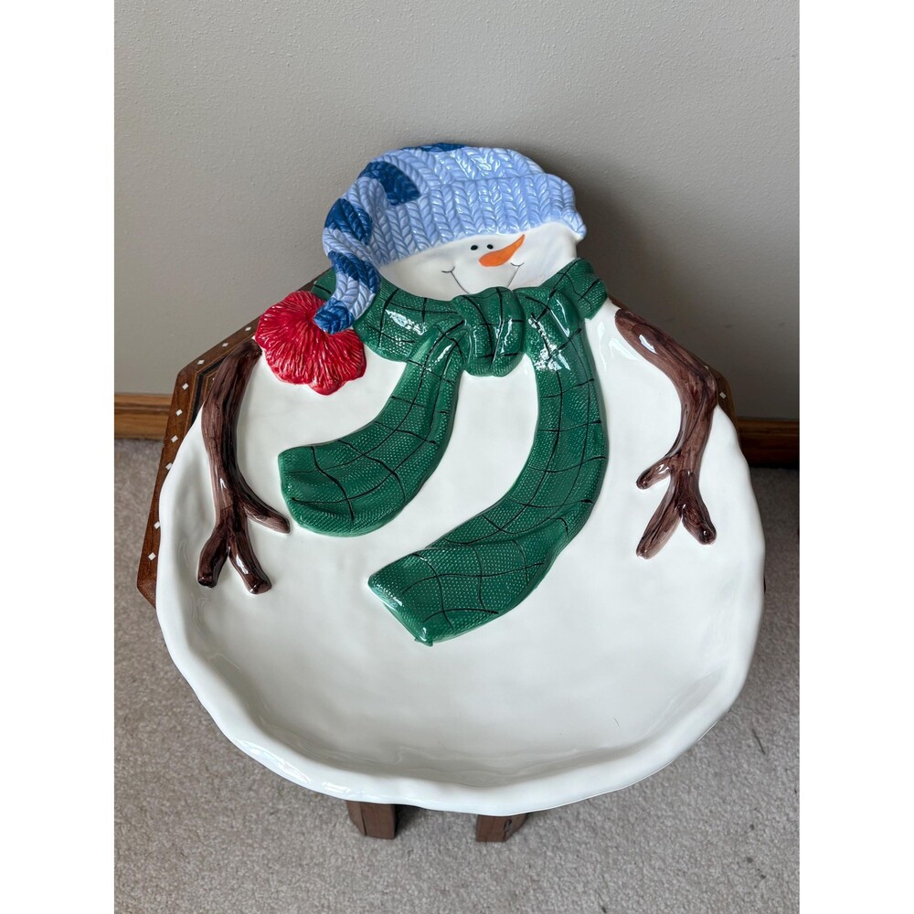 Vintage St. Nicholas Square Snowman Chip & Dip Platter ‘Button Up’